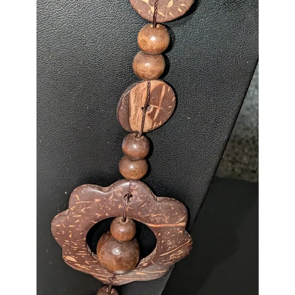 Coconut Shell Flower Designed Beaded Over The Head Necklace